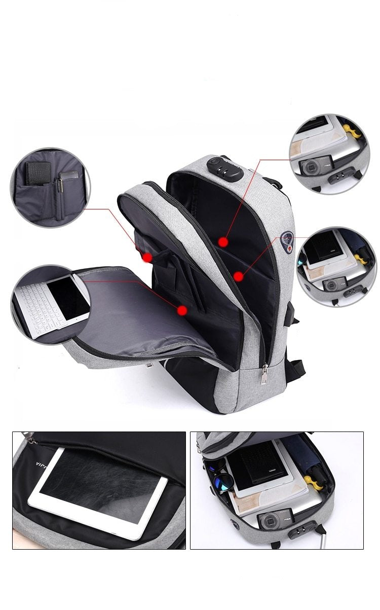 Wasserdichter Diebstahlschutz-Rucksack mit USB-Ladeanschluss – SafeCarry
