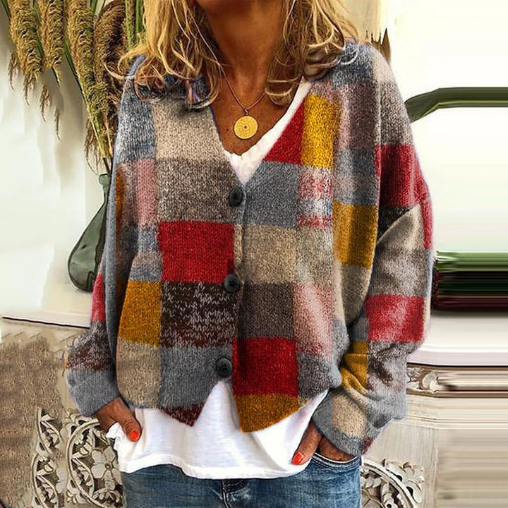 Trendige Patchwork Damenjacke mit Knöpfen - Elise