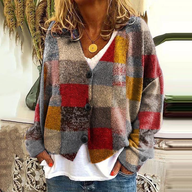 Trendige Patchwork Damenjacke mit Knöpfen - Elise