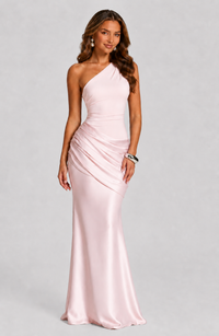 One Shoulder Draped Satin Maxi Dress 12