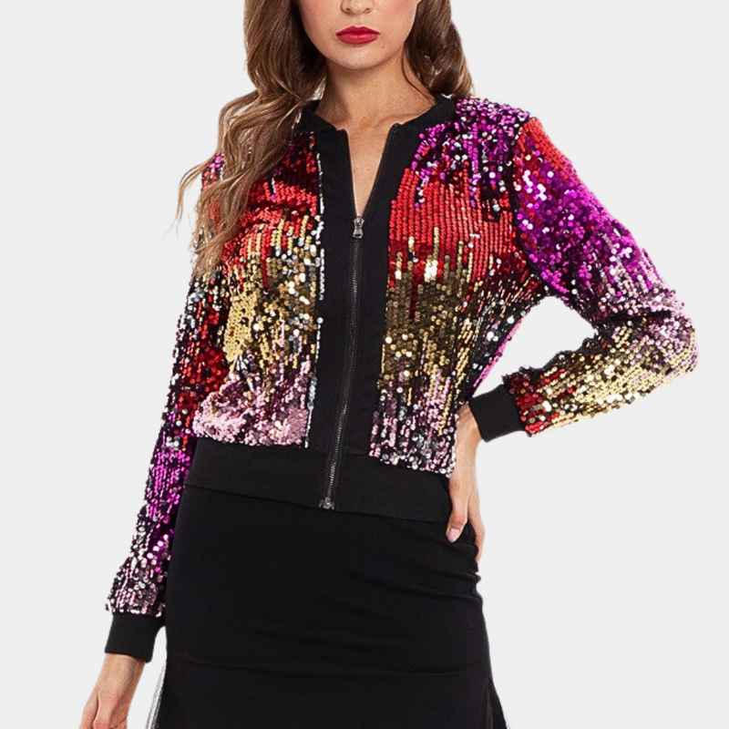 Short Women's Jacket with Shiny Sequins - Livia