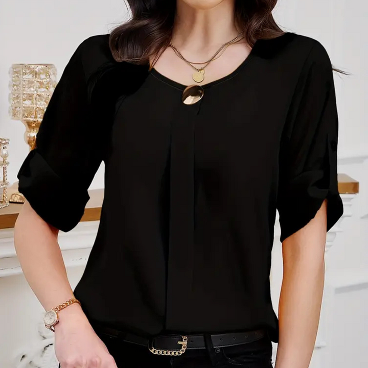 Luftige Schwarze Faltenbluse für Damen - Amira