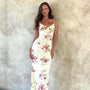 Blumiges Maxi-Sommerkleid mit V-Ausschnitt und Spaghettiträgern – Alina