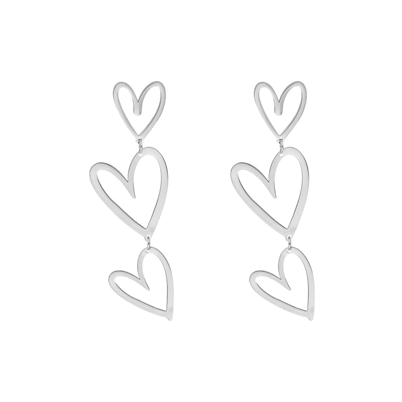 Double heart pendant earrings