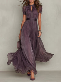 Women's Maxi Dress with Lace Trim and Gathered Waist for Occasions 1
