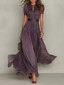 Women's Maxi Dress with Lace Trim and Gathered Waist for Occasions 1