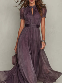 Women's Maxi Dress with Lace Trim and Gathered Waist for Occasions 4