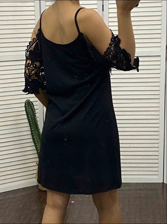 Summer Lace Spaghetti Strap Mini Dress | Sexy Sleeveless V-Neck Solid Color