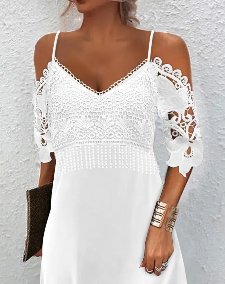 Summer Lace Spaghetti Strap Mini Dress | Sexy Sleeveless V-Neck Solid Color