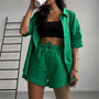 Elegantes Baumwoll-Zweiteiler-Set | Lässiges Kurzarm-Outfit für Frauen