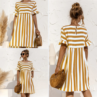 Sommer Schwangerschaft Lockeres gestreiftes Strandkleid mit Rüschenärmeln | Mini-Sommerkleid