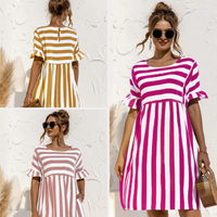 Sommer Schwangerschaft Lockeres gestreiftes Strandkleid mit Rüschenärmeln | Mini-Sommerkleid