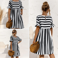 Sommer Schwangerschaft Lockeres gestreiftes Strandkleid mit Rüschenärmeln | Mini-Sommerkleid