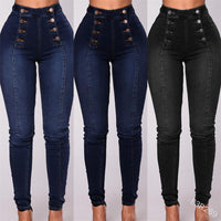 Double-breasted skinny jeans met hoge taille
