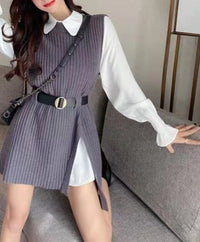 Chique Lace-Up Gebreid Vest & Casual Witte Blouse | Mode voor Vrouwen