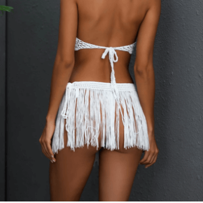 Gefranjerde Hand Gehaakte Gebreide Strandrok | Mini Bikini Cover-Up