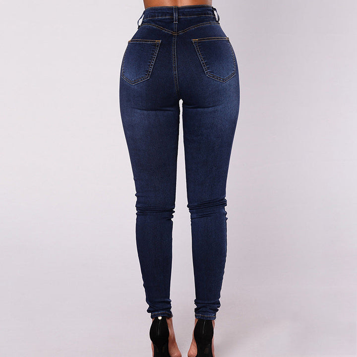 Double-breasted skinny jeans met hoge taille