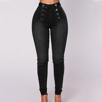 Double-breasted skinny jeans met hoge taille
