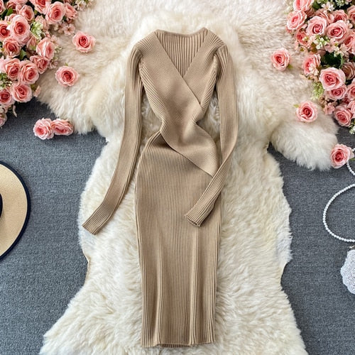 Elegantes Sommergestricktes Bodycon-Kleid | Kurzarm-Pullover-Maxikleid