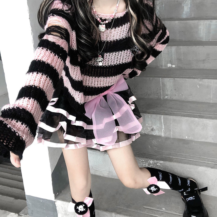 Karrram Pink Striped Gothic Sweaters