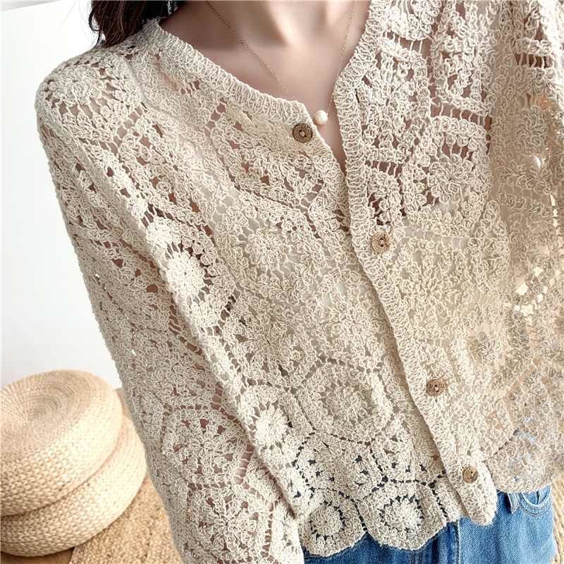 Cotton cardigan with patterns
