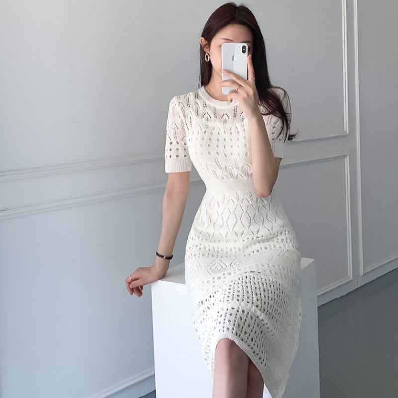 Stilvolles Eis-Seide Strick-Sommer-Casual A-Linien Kleid | Damenmode