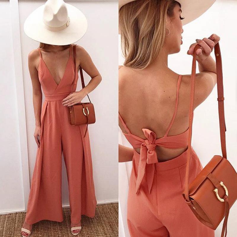 Jumpsuit met Blote Rug en Vaste Bandjes | Wijde Pijp Zomer Playsuit