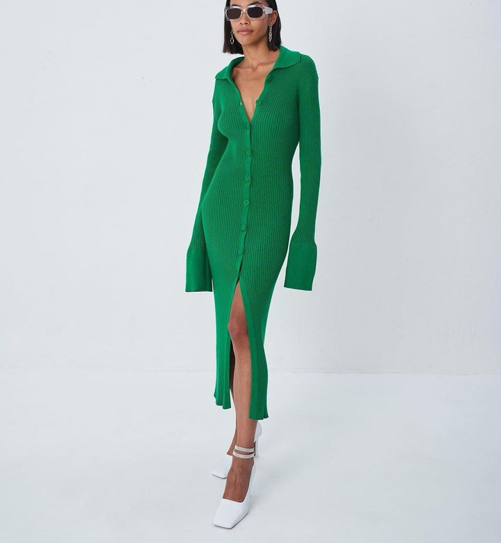 Elegantes Gestricktes Bodycon Kleid mit langen Ärmeln und enger Passform | Winter Freizeitkleidung