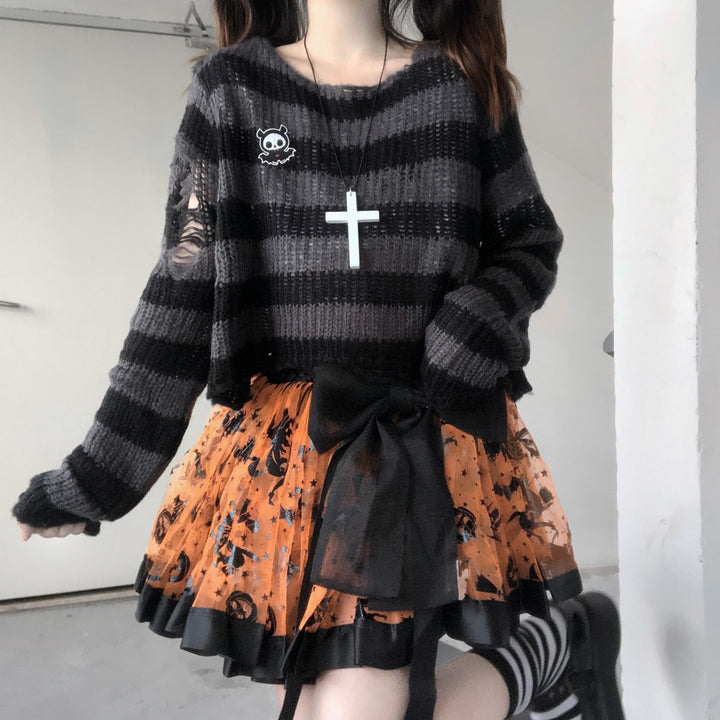 Karrram Pink Striped Gothic Sweaters