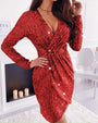 Elegantes Slim-Fit-Pailletten-Kleid mit tiefem V-Ausschnitt | Mid Waist Stilvolles Design