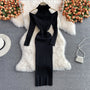 Schlanke Passform Elegantes Urbanes Langarm Strickkleid | Schulterfrei Knielang