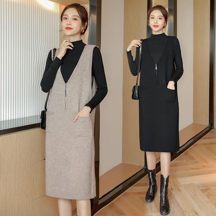 Lange Mouw Zwangerschapsjurken | Tweedelige Wol Trui & Zomerjurk