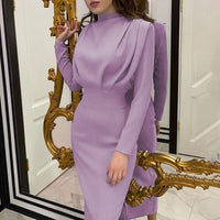 Elegant Waist-Control Slimming Long Sleeve Dress | Office Lady Fashion
