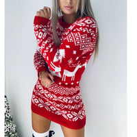 Warme Gebreide Kersttrui | Hertenpatroon Lange Mouw Winterpullover