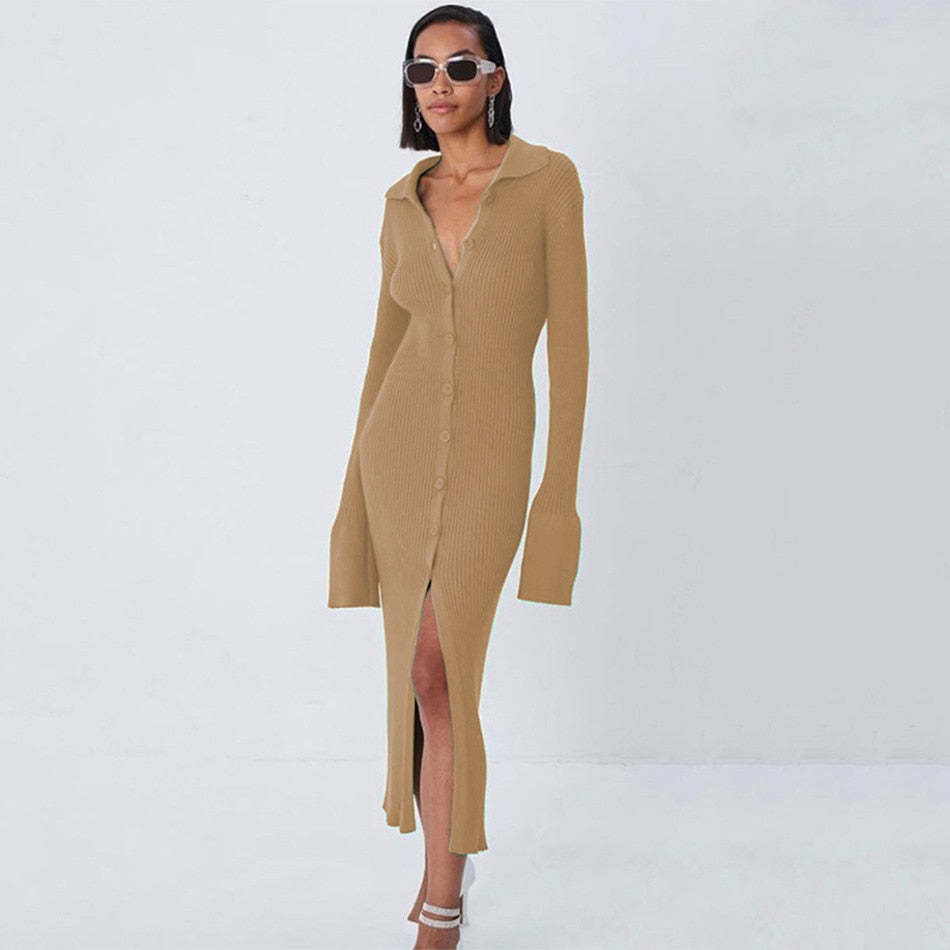 Elegantes Gestricktes Bodycon Kleid mit langen Ärmeln und enger Passform | Winter Freizeitkleidung