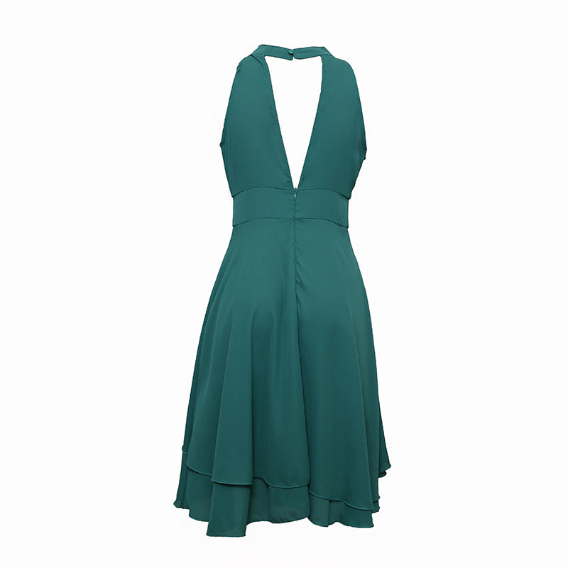 Elegante Zomerse Halterjurk | Hoge Taille Mouwloze Chiffon Midi | Gelaagde Party Slim Fit