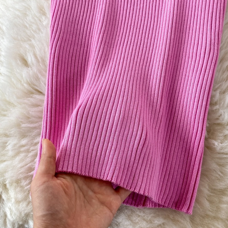 Elegantes Sommergestricktes Bodycon-Kleid | Kurzarm-Pullover-Maxikleid