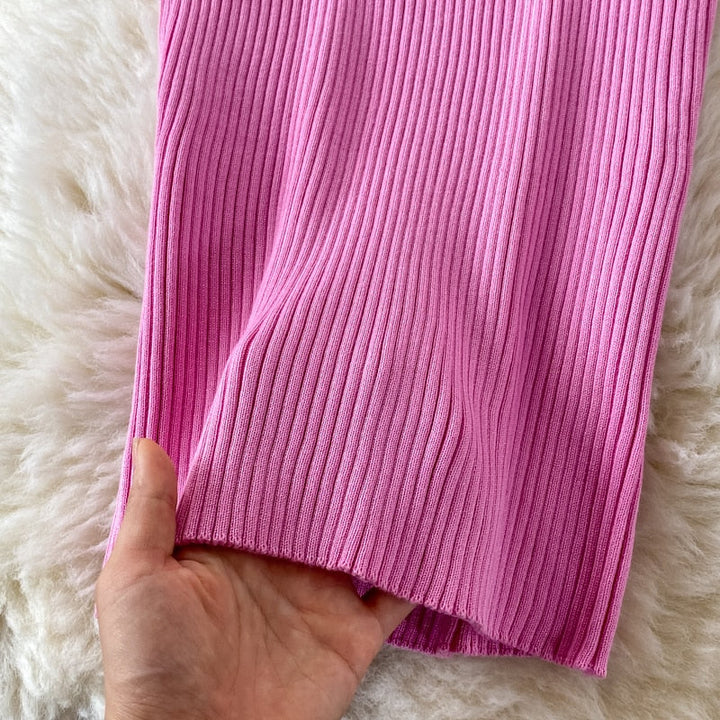 Elegantes Sommergestricktes Bodycon-Kleid | Kurzarm-Pullover-Maxikleid