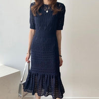 Stilvolles Eis-Seide Strick-Sommer-Casual A-Linien Kleid | Damenmode