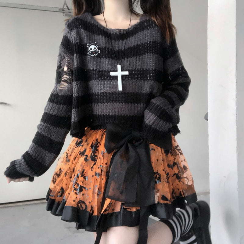 Karrram Pink Striped Gothic Sweaters