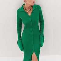 Elegantes Gestricktes Bodycon Kleid mit langen Ärmeln und enger Passform | Winter Freizeitkleidung