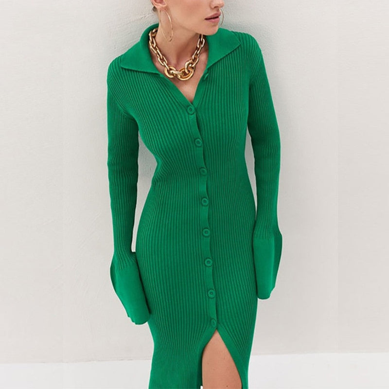 Elegantes Gestricktes Bodycon Kleid mit langen Ärmeln und enger Passform | Winter Freizeitkleidung