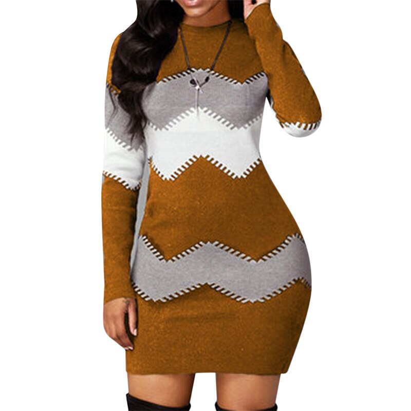 Elegantes gestricktes Bodycon-Kleid für den Frühling | Lange Ärmel O-Ausschnitt Enganliegende Passform