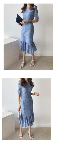 Stilvolles Eis-Seide Strick-Sommer-Casual A-Linien Kleid | Damenmode