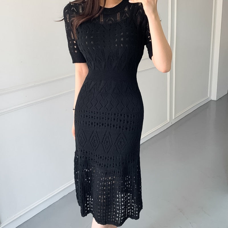 Stilvolles Eis-Seide Strick-Sommer-Casual A-Linien Kleid | Damenmode
