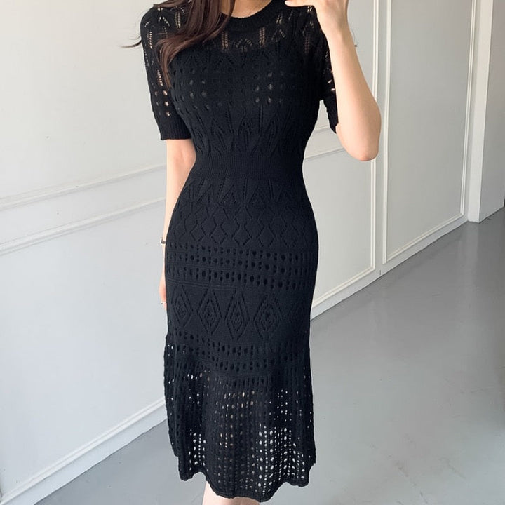 Stilvolles Eis-Seide Strick-Sommer-Casual A-Linien Kleid | Damenmode