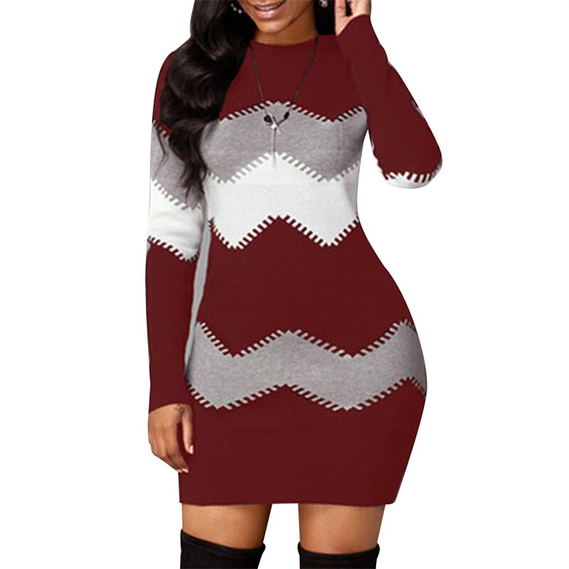 Elegantes gestricktes Bodycon-Kleid für den Frühling | Lange Ärmel O-Ausschnitt Enganliegende Passform