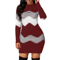 Elegantes gestricktes Bodycon-Kleid für den Frühling | Lange Ärmel O-Ausschnitt Enganliegende Passform