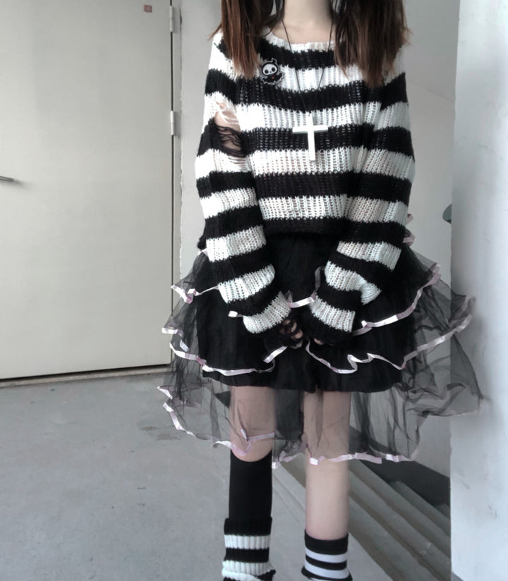 Karrram Pink Striped Gothic Sweaters