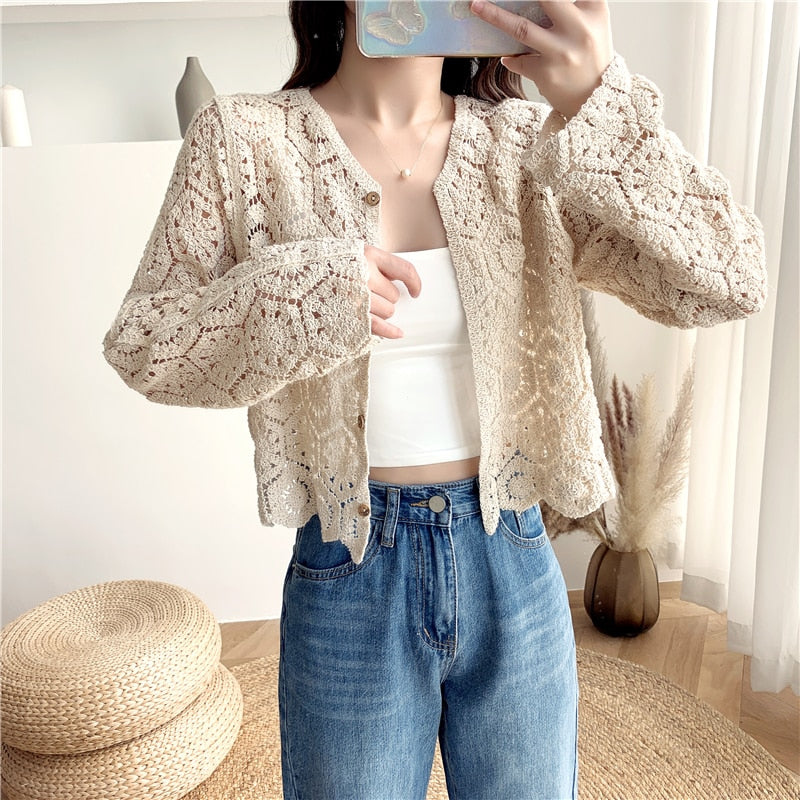 Cotton cardigan with patterns